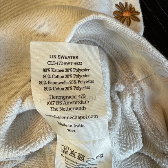 Fabienne Chapot Lin Sweater | Puff Sleeve Embroidered Daisy Pullover | Size S - Picture 5 of 6